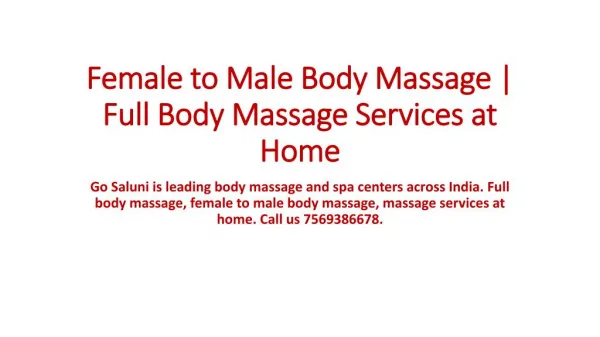 Female to Male Body Massage | Full Body Massage Services at Home