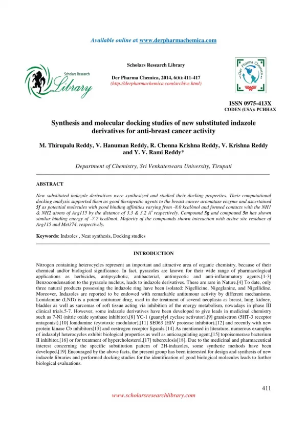 Synthesis and molecular docking studies of new substituted indazole derivatives for anti-breast cancer activity