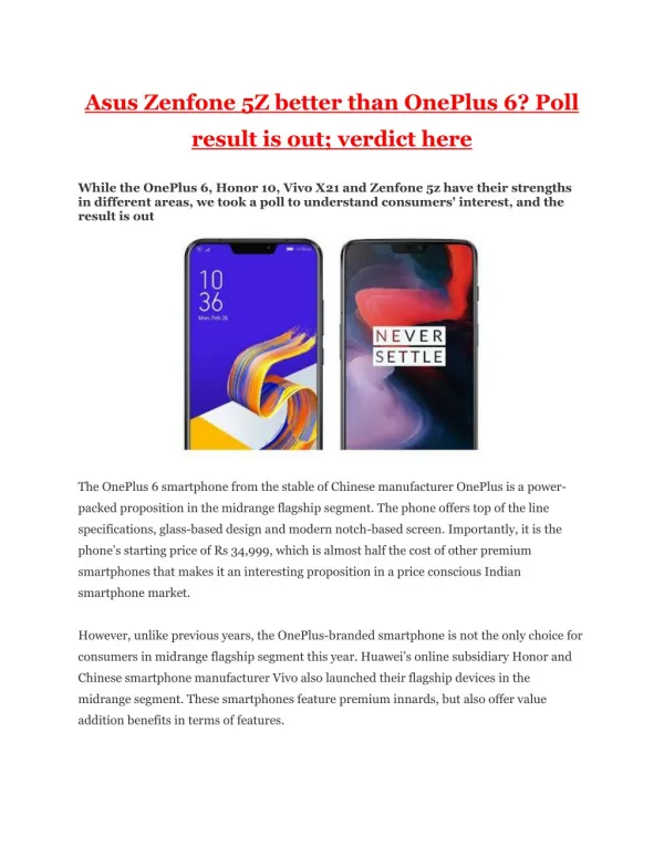 Asus Zenfone 5Z better than OnePlus 6? Poll result is out; verdict here