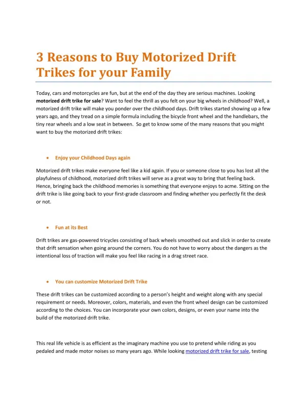 3 Reasons to Buy Motorized Drift Trikes for your Family
