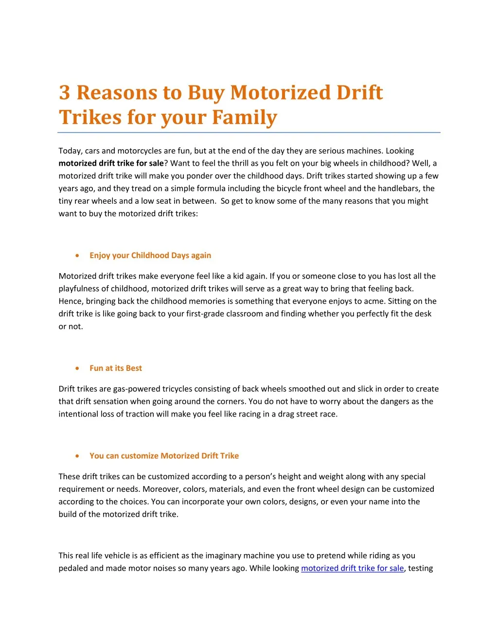 3 reasons to buy motorized drift trikes for your