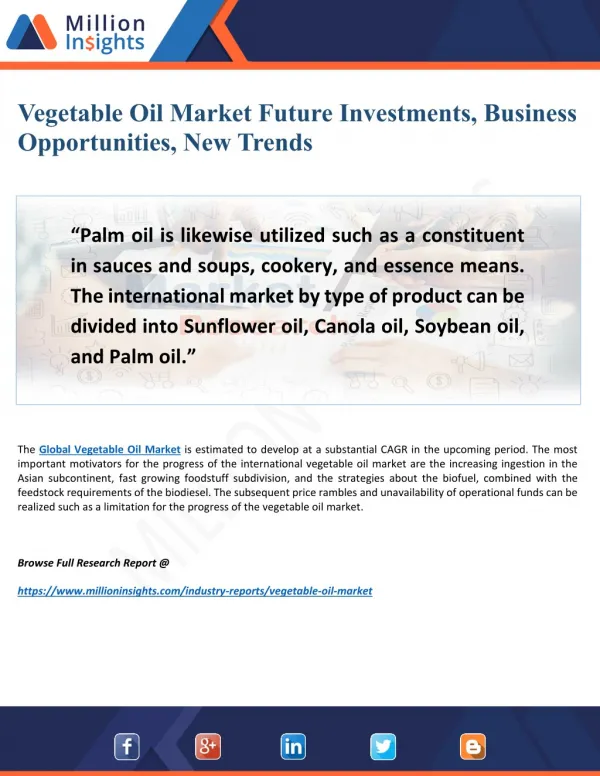 Vegetable Oil Market 2022 to Witness Exponential Growth by Key Manufacturers