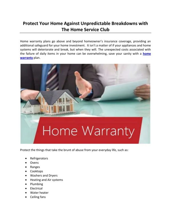 Protect Your Home Against Unpredictable Breakdowns with The Home Service Club