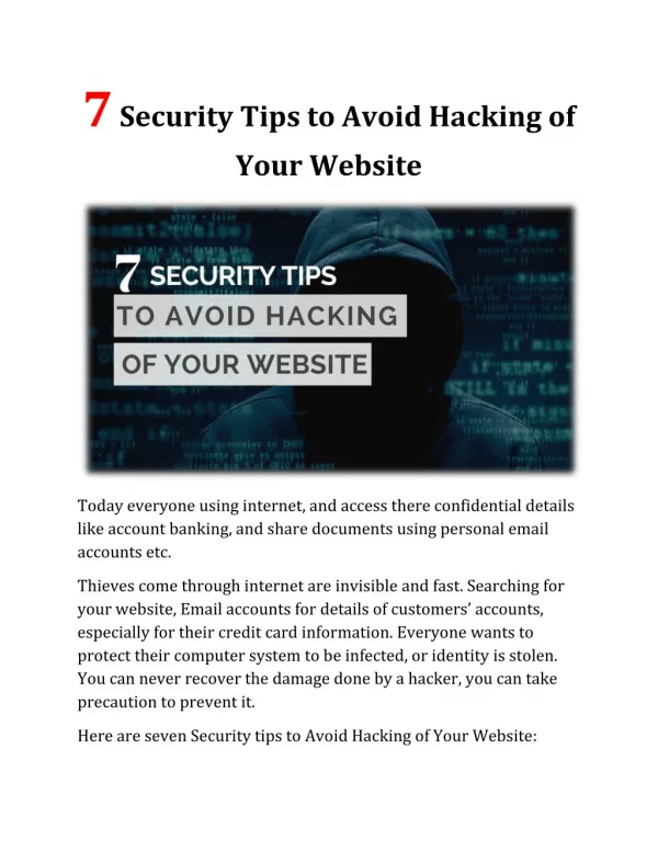 7 Security Tips to Avoid Hacking of Your Website