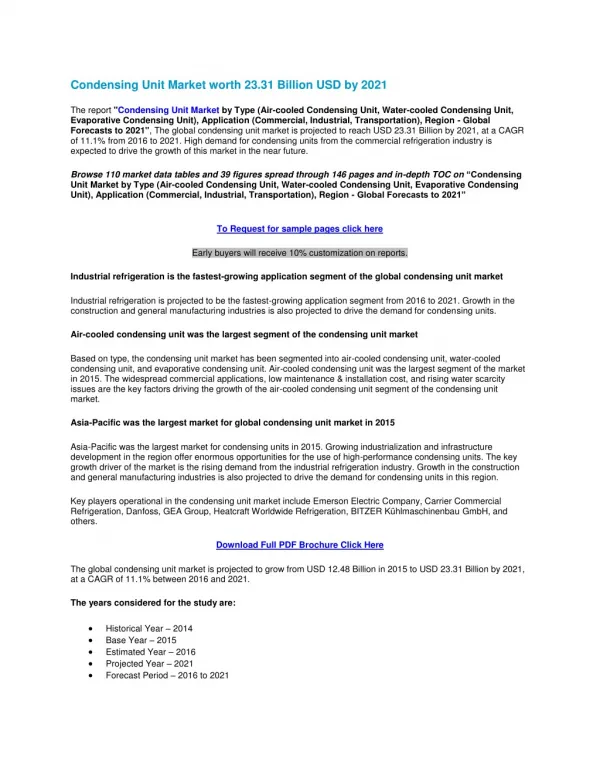 Condensing Unit Market worth 32.47 Billion USD by 2022