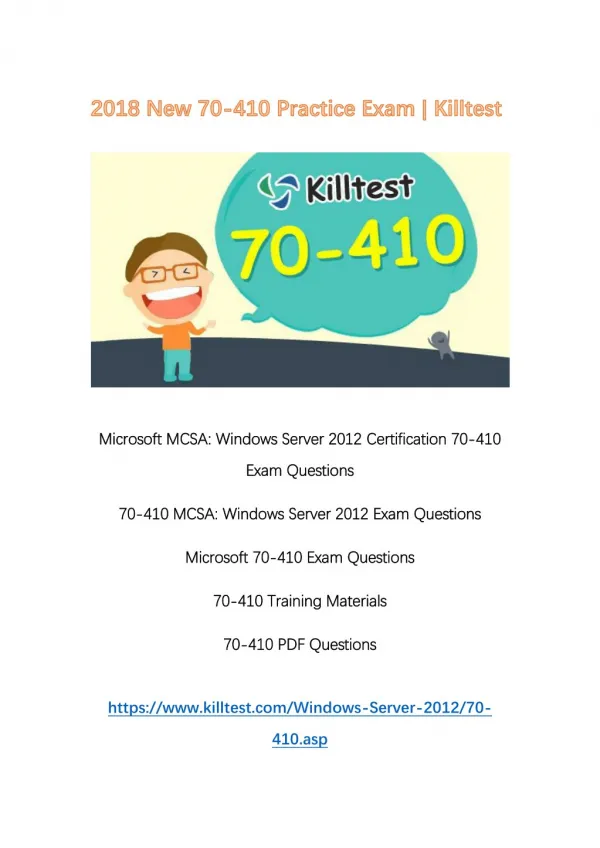 2018 New 70-410 Exam Questions Killtest