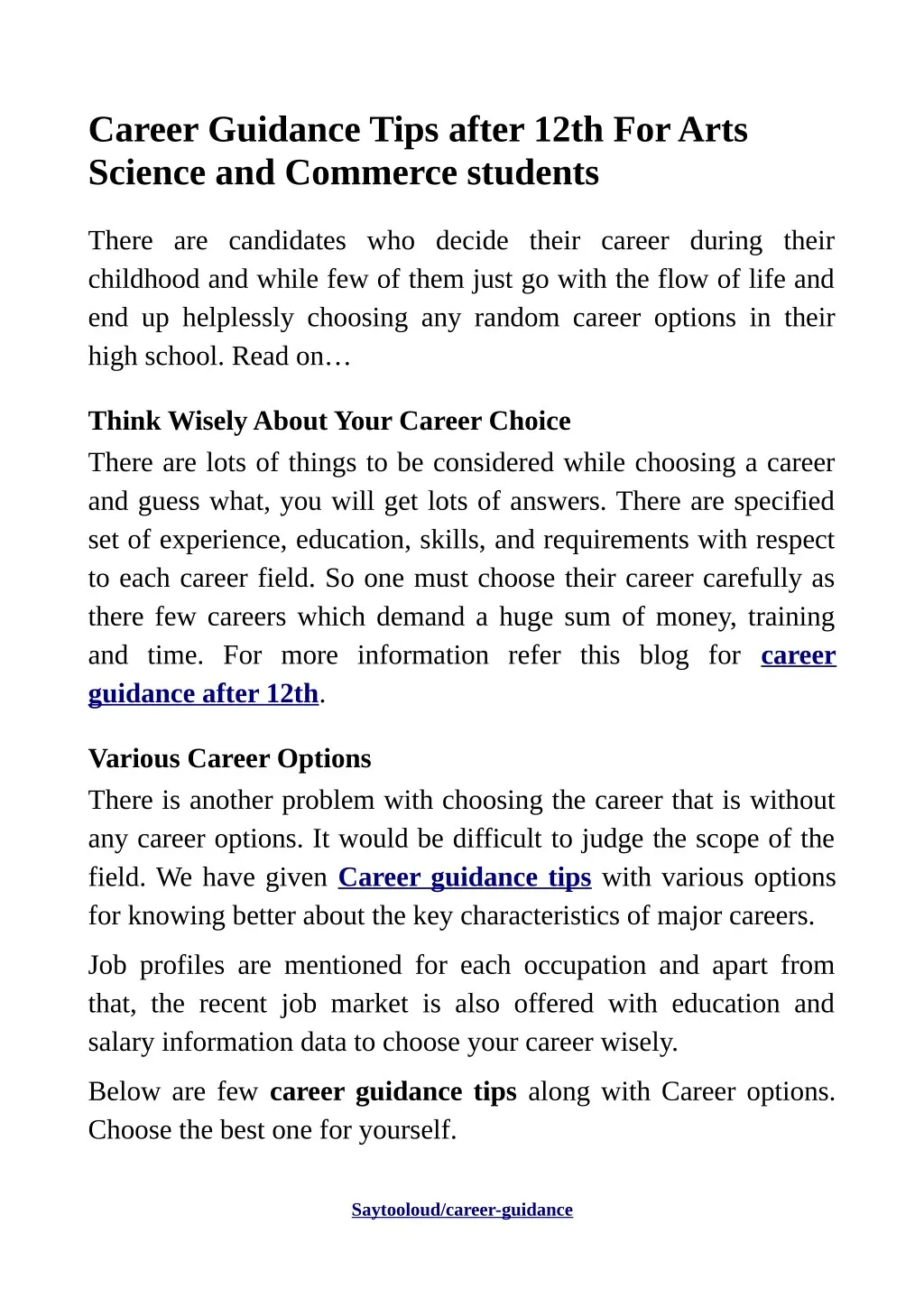 career guidance tips after 12th for arts science