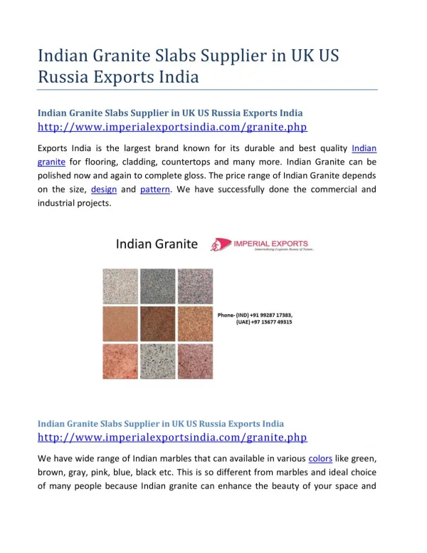 Indian Granite Slabs Supplier in UK US Russia Exports India
