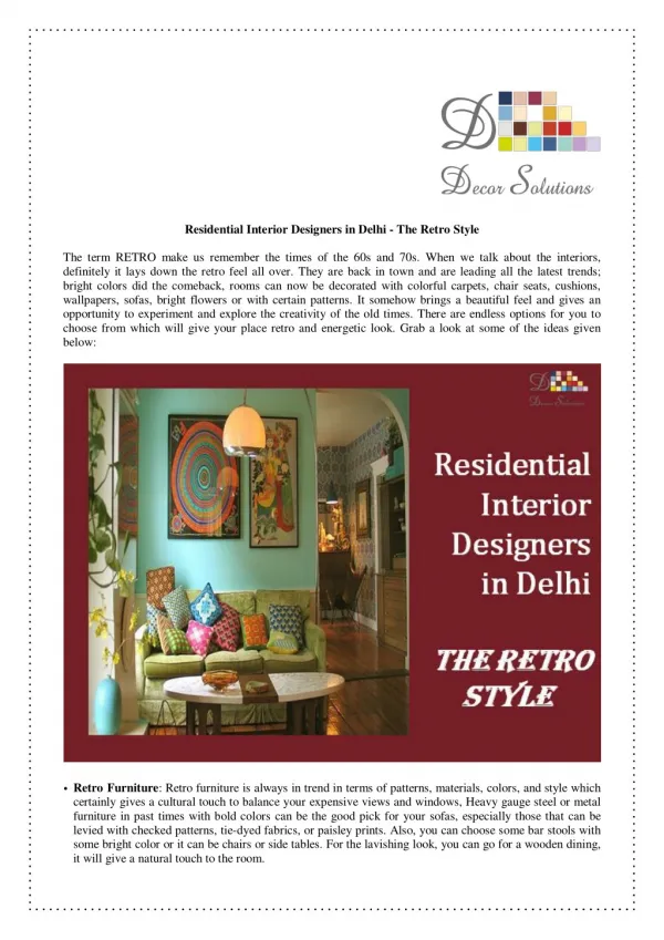 Residential Interior Designers in Delhi - The Retro Style