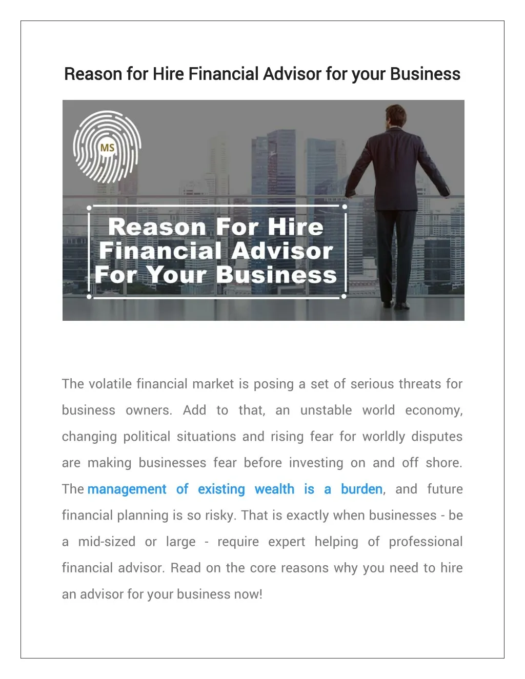 reason for hire financial advisor for your
