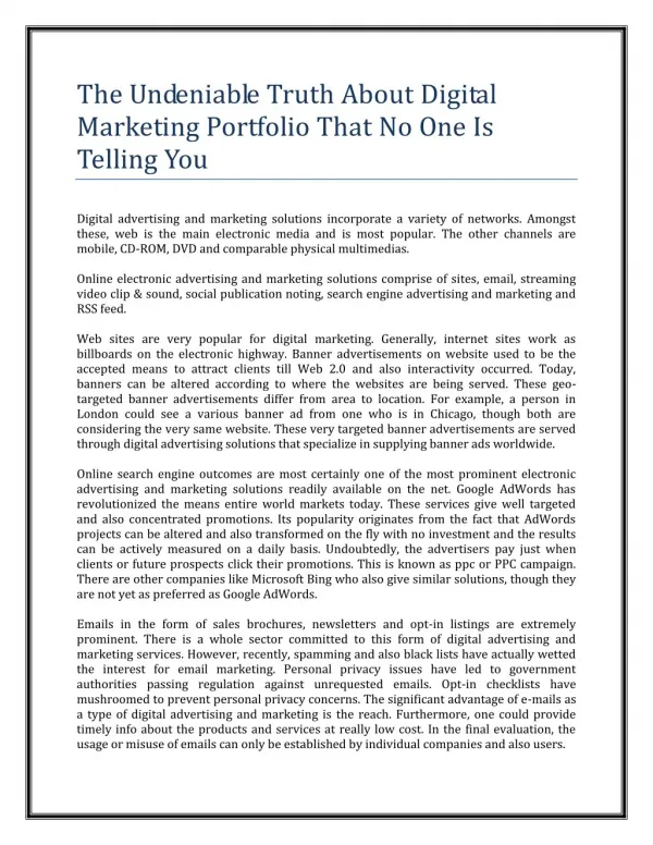 The Undeniable Truth About Digital Marketing Portfolio That No One Is Telling You