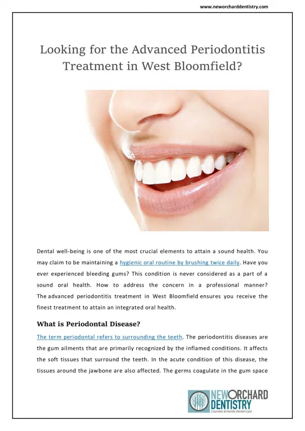 Looking for the Advanced Periodontitis Treatment in West Bloomfield | New Orchard Dentistry.