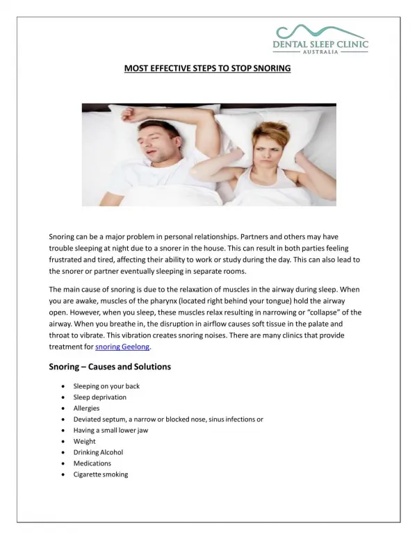 Most Effective Ways to Stop Snoring | Snoring Geelong