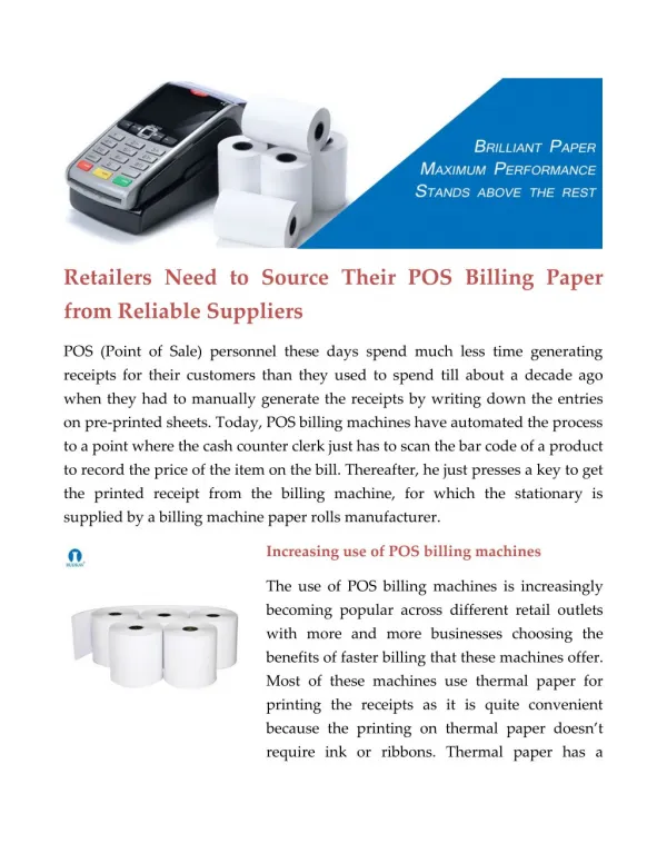 Retailers Need to Source Their POS Billing Paper from Reliable Suppliers