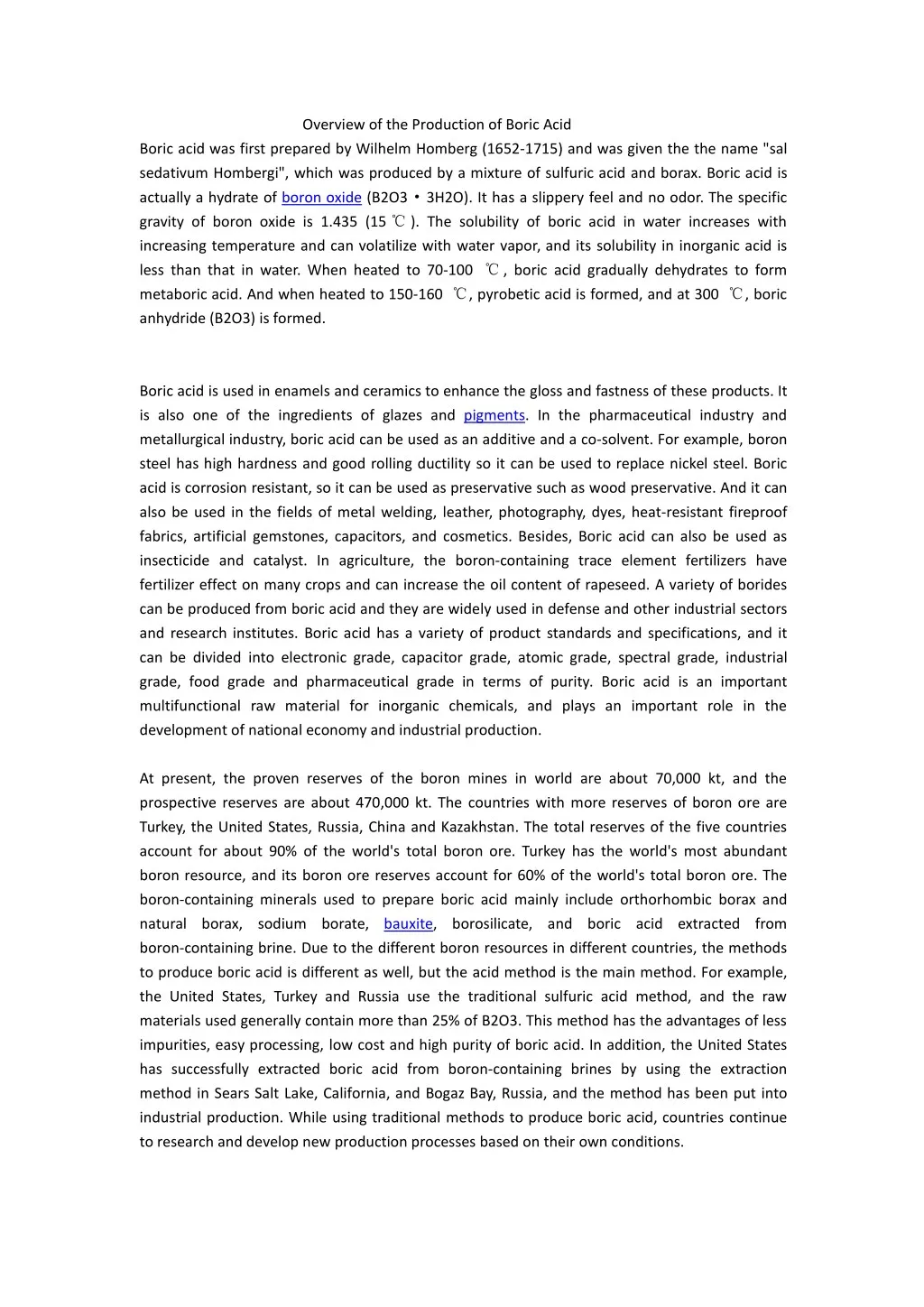 overview of the production of boric acid