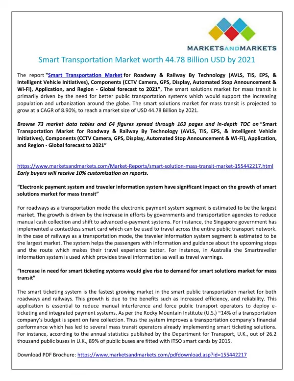 Global Trend in Vehicular Emission Reduction to Drive the Demand for Smart Solutions Market for Mass Transit