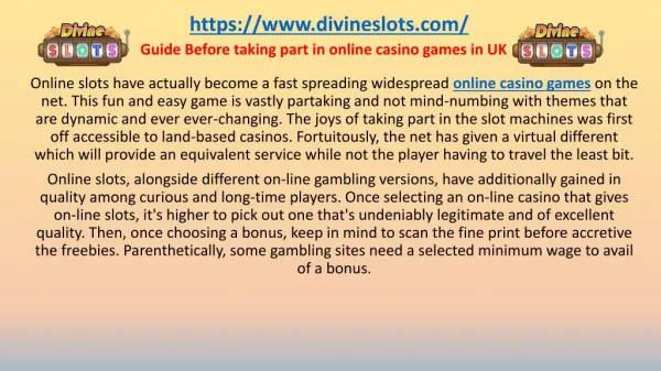Guide Before taking part in online casino games in UK