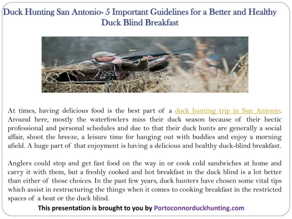 Duck Hunting San Antonio- 5 Important Guidelines for a Better and Healthy Duck Blind Breakfast