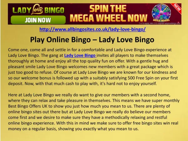 Play Online Bingo – Lady Love Bingo