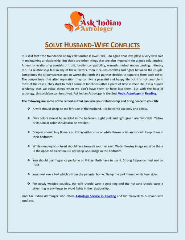 Solve Husband - Wife Conflicts
