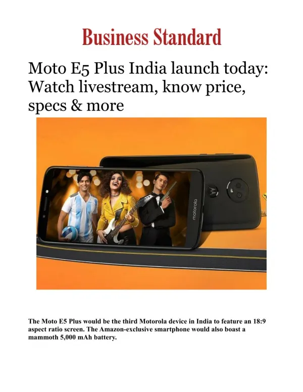 Moto E5 Plus India launch today: Watch livestream, know price, specs & more 