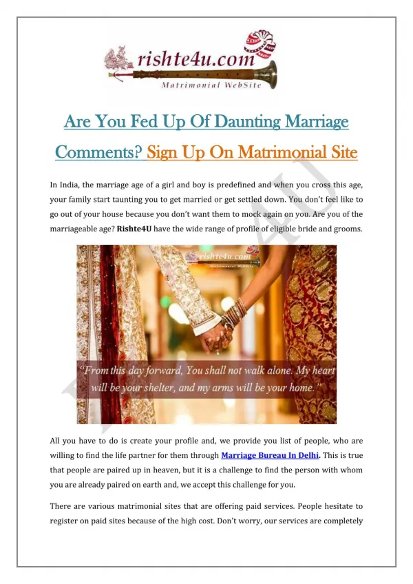 Are You Fed Up Of Daunting Marriage Comments? Sign Up On Matrimonial Site