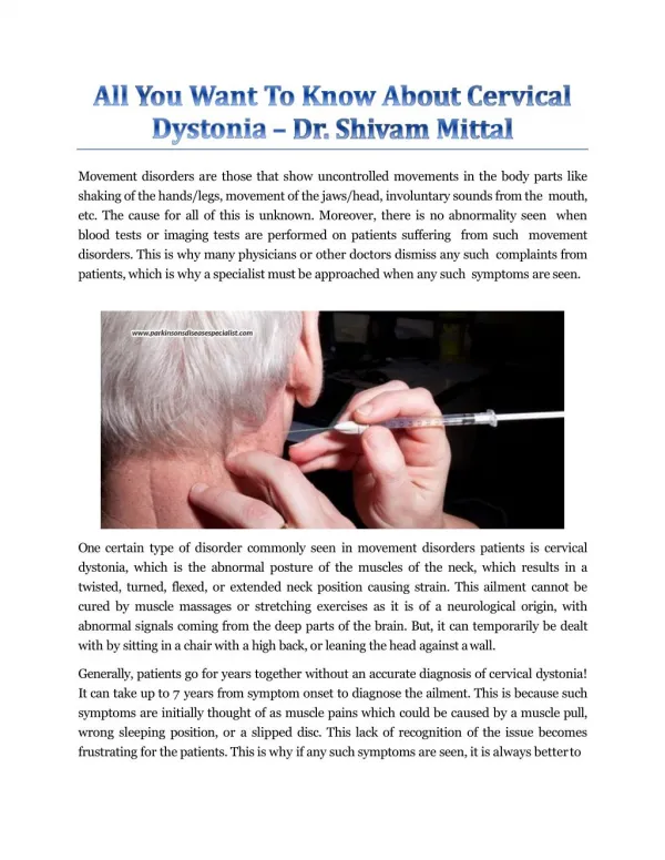 All You Want To Know About Cervical Dystonia - Dr. Shivam Mittal