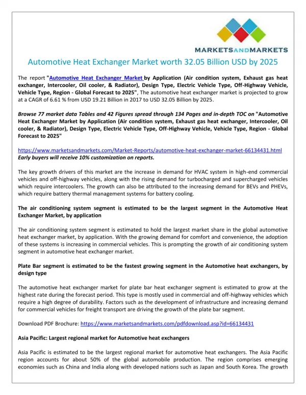 HVAC System to Penetrate in High-End CV and OHV to drive Automotive heat exchanger market