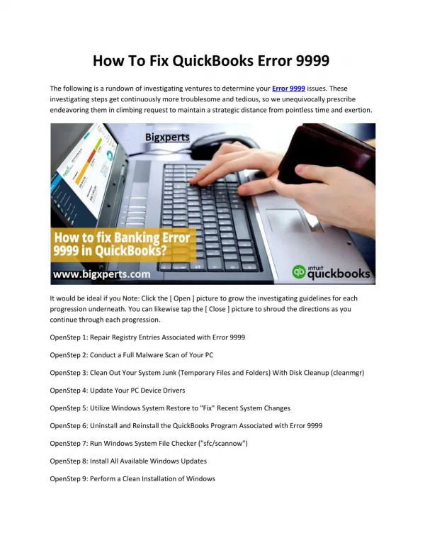 QuickBooks Error Code 9999 | Bigxperts | Team | Fix | Errors | Call now