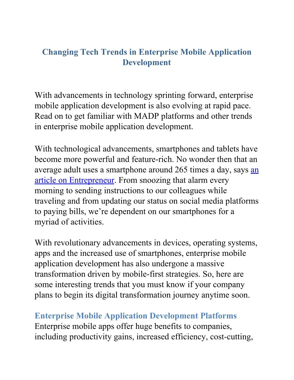 changing tech trends in enterprise mobile