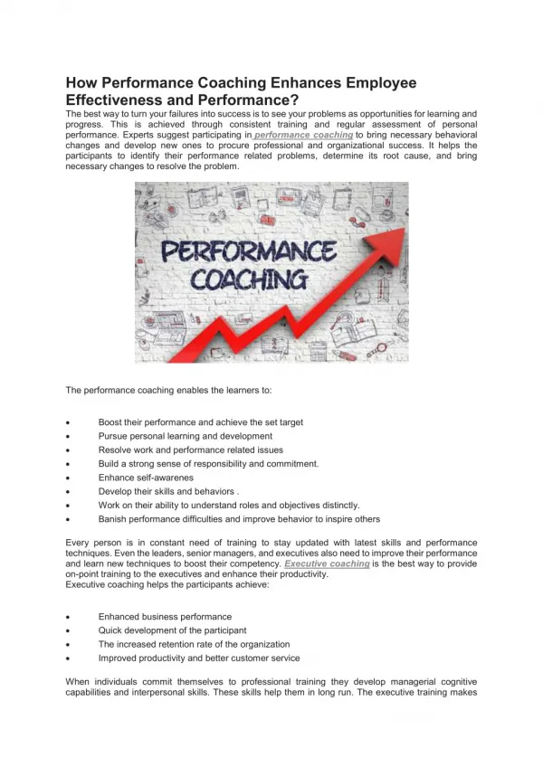 How Performance Coaching Enhances Employee Effectiveness and Performance?