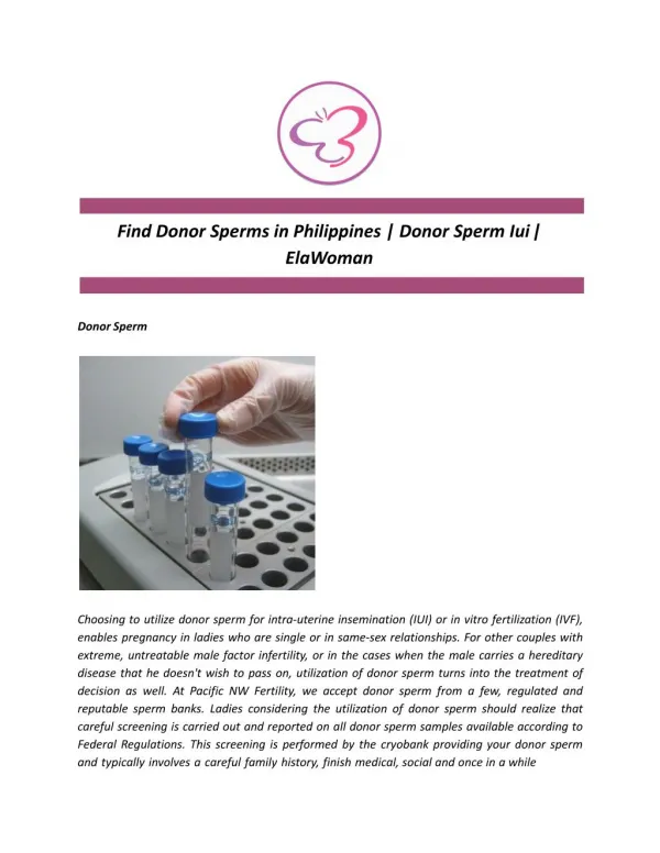 Find Donor Sperms in Philippines | Donor Sperm Iui | ElaWoman