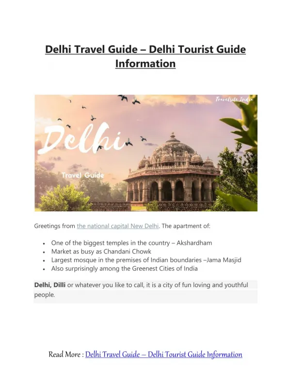 Delhi Travel Guide - Delhi Tourist Guide Information