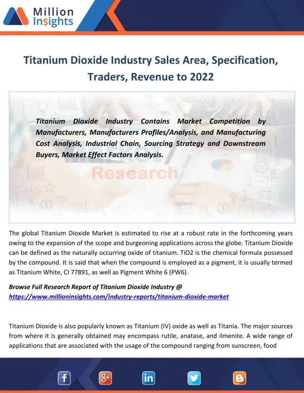 Titanium Dioxide Market Analysis, Product types, Size, Trends to 2017-2022