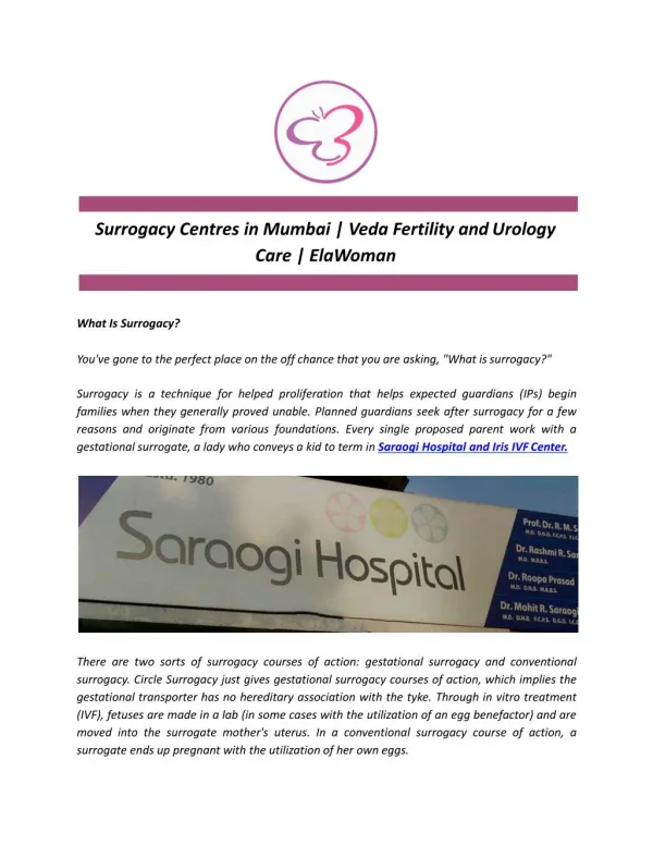 Surrogacy Centres in Mumbai | Veda Fertility and Urology Care | ElaWoman