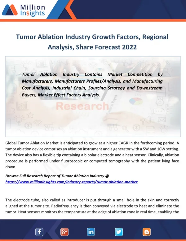 Tumor Ablation Market Analysis by Production, Revenue, Consumption By 2022
