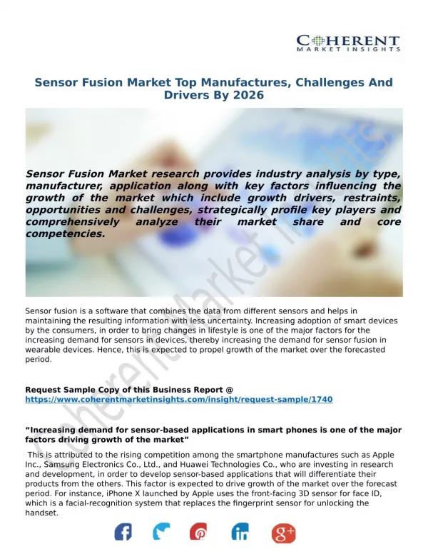 Sensor Fusion Market Top Manufactures, Challenges And Drivers By 2026