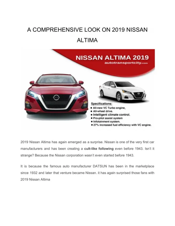 A comprehensive look on 2019 Nissan Altima automotive technology