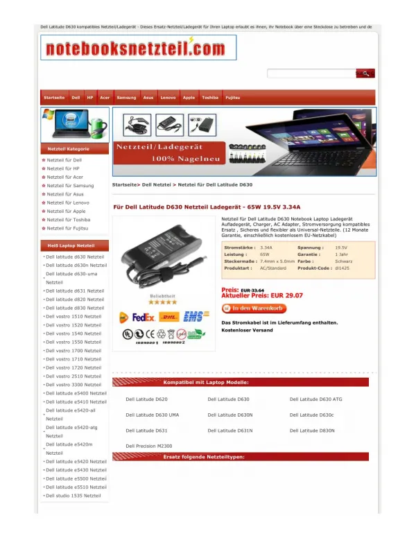 dell latitude d630 kompatibles netzteil ladeger