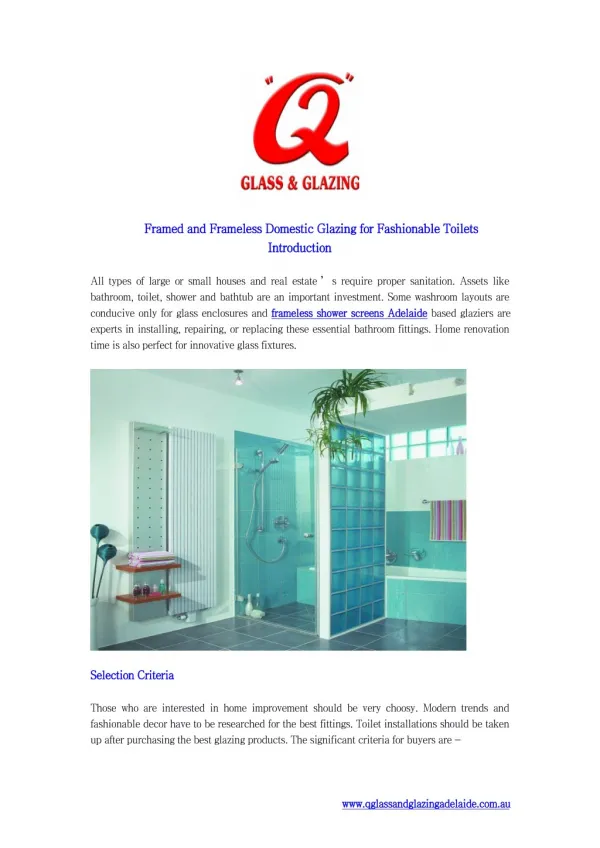 Framed and Frameless Domestic Glazing for Fashionable Toilets Introduction