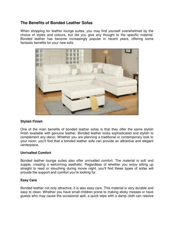 The Benefits of Bonded Leather Sofas