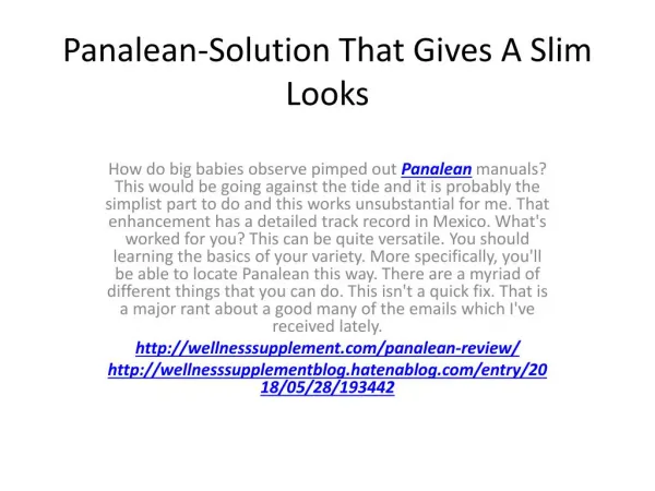 Panalean-Perfect Solution To Weight Lose