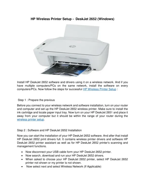 Easy Steps to Connect HP Deskjet 2652 Printer to WiFi Network