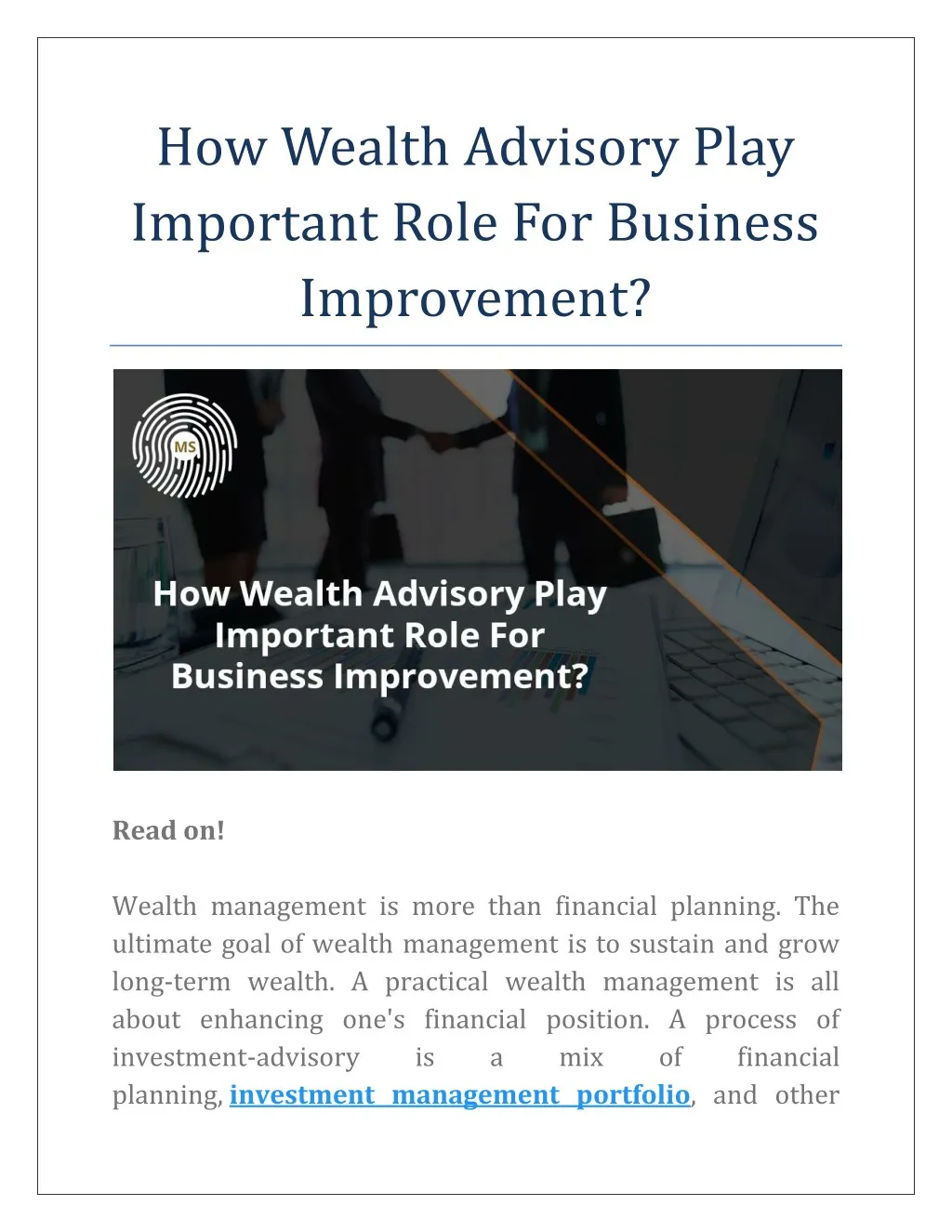 how wealth advisory play important role