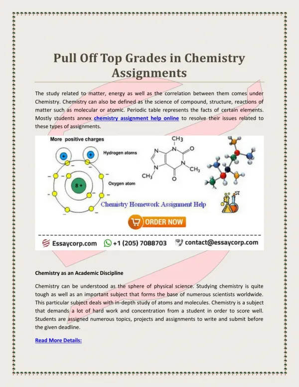 Book your First chemistry assignmet Online with essaycorp.