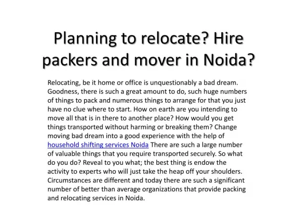 Planning to relocate? Hire packers and mover in Noida