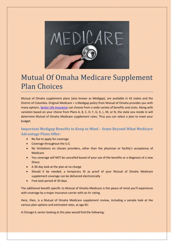 Mutual of Omaha Medicare Supplement Plan Choices | Odalizer.com