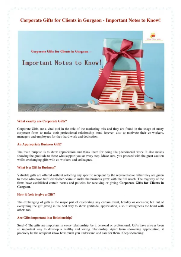 Corporate Gifts for Clients in Gurgaon - Important Notes to Know