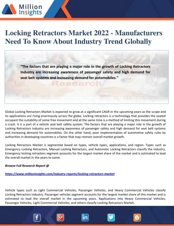 Locking Retractors Market 2022 - Manufacturers Need To Know About Industry Trend Globally