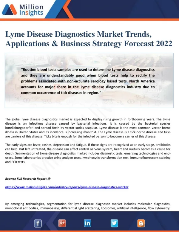 Lyme Disease Diagnostics Market Trends, Applications & Business Strategy Forecast 2022